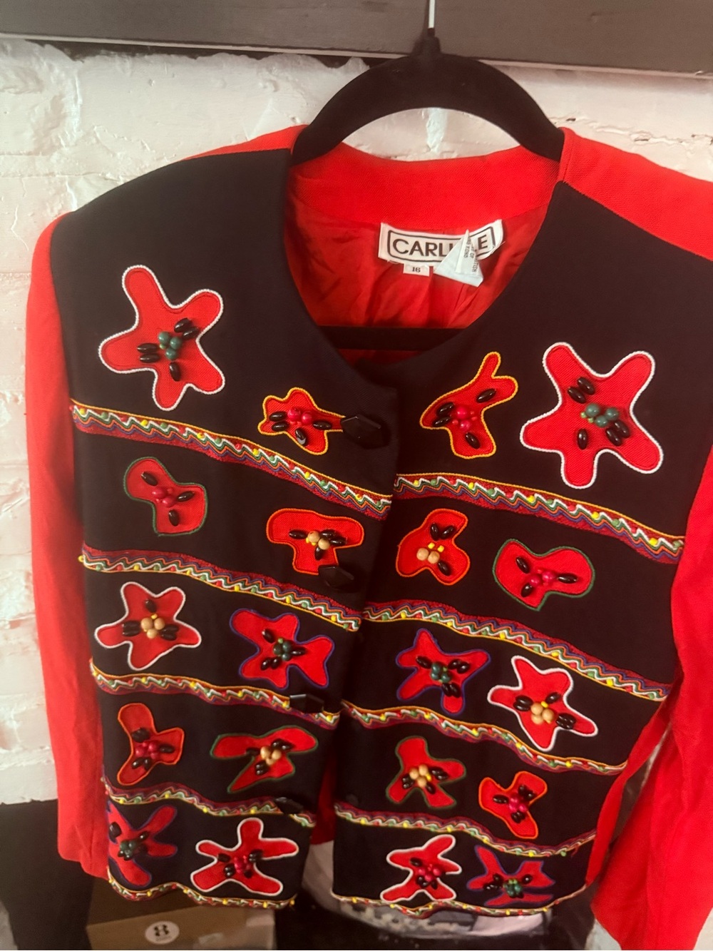 Carlisle Black Blazer with Red Floral Appliqué